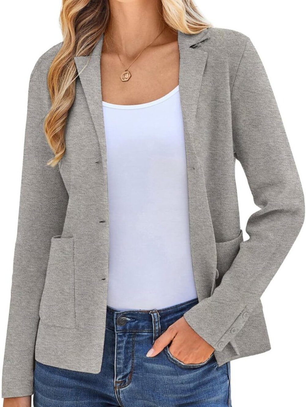 Casual Women's Sweater Blazer - Stretchy Knit Business Jacket for Stylish